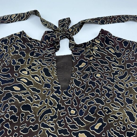 Tory Burch Tanya Women's Size 2 Brown Silk Abstract Leopard Sleeveless Blouse - Picture 12 of 13